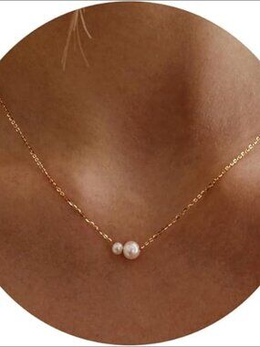 14k Yellow Gold Pearl Drop Pendant Necklace Classic Dainty